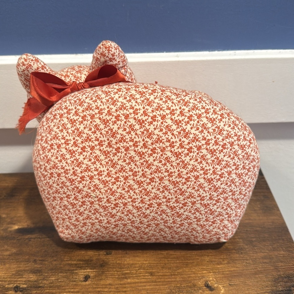 Vintage Fabric Cat Doorstop Stuffed Pillow Kitty Cat Primative Folk Art Hand Sew - Picture 4 of 8